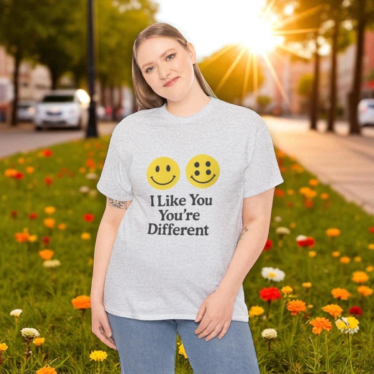 Unisex Heavy Cotton Tee with Retro Positive Vibes - I Like You You re Different 2XL