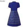 ZANZEA Women Print Casual Summer Stand Collar Short Sleeve Dress