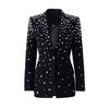 European & American Style V-Neck Blue Suit: Slimming, Flattering, Luxurious Nail Drill Jacket for Stage Performance & Parties