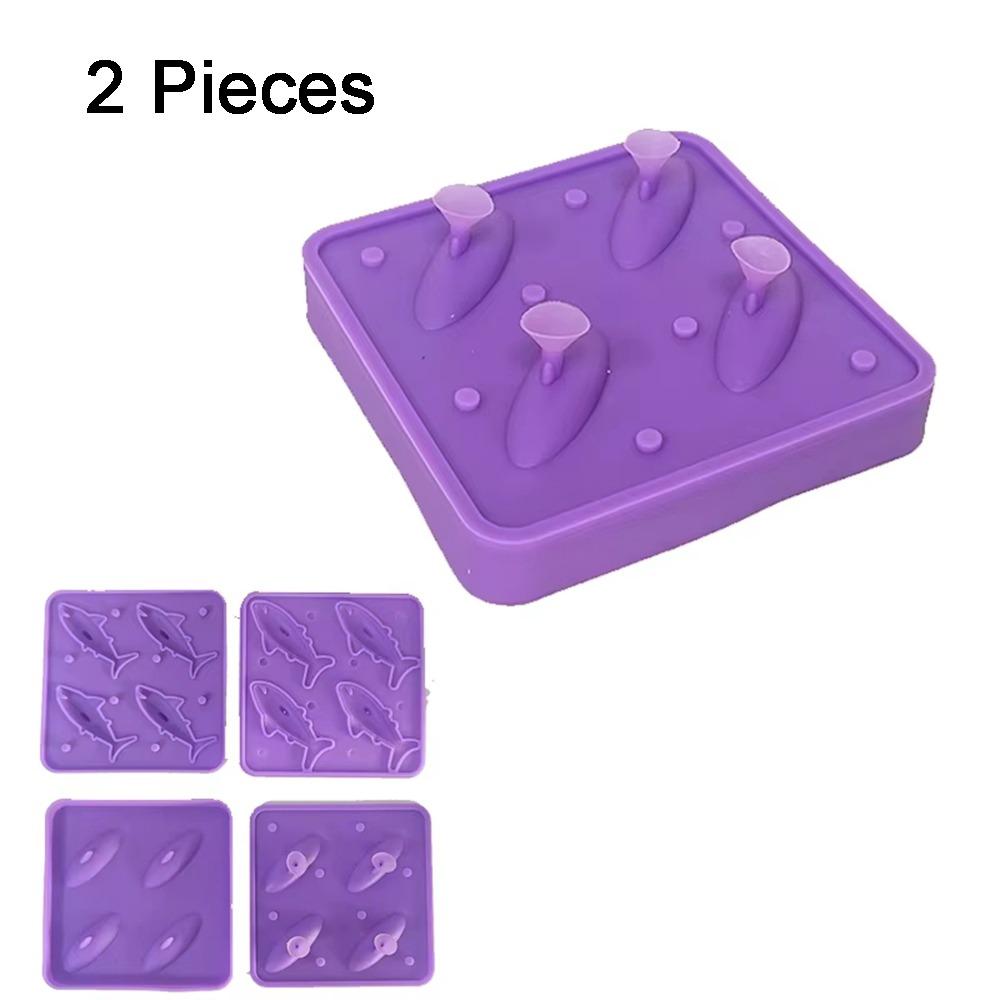 

2PCS 4-Cavity Shark Shaped Ice Mold Food Grade Shark Ice Cube Maker Chocolate фиолетовый