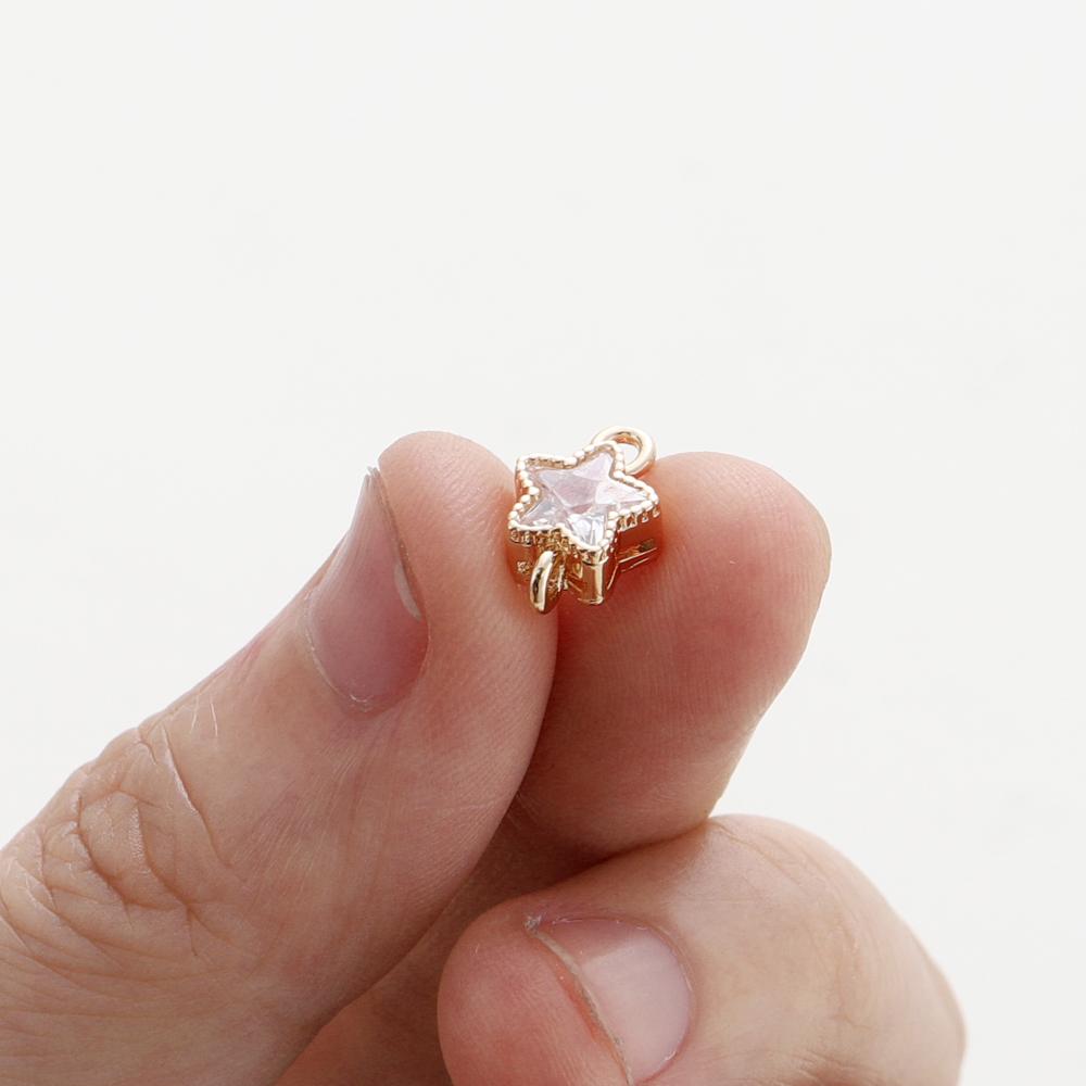 2/4/6pcs 18K Gold Plated 9.5mm Cute Pentagram Earring Charms Inlaid Zircon Tiny Star Pendants DIY Jewelry Making Accessories