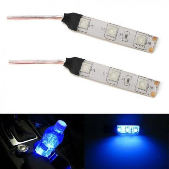 

3-SMD Blue LED Strip Lights For Cup Holder Gauge Cluster Glove Box Foot Area