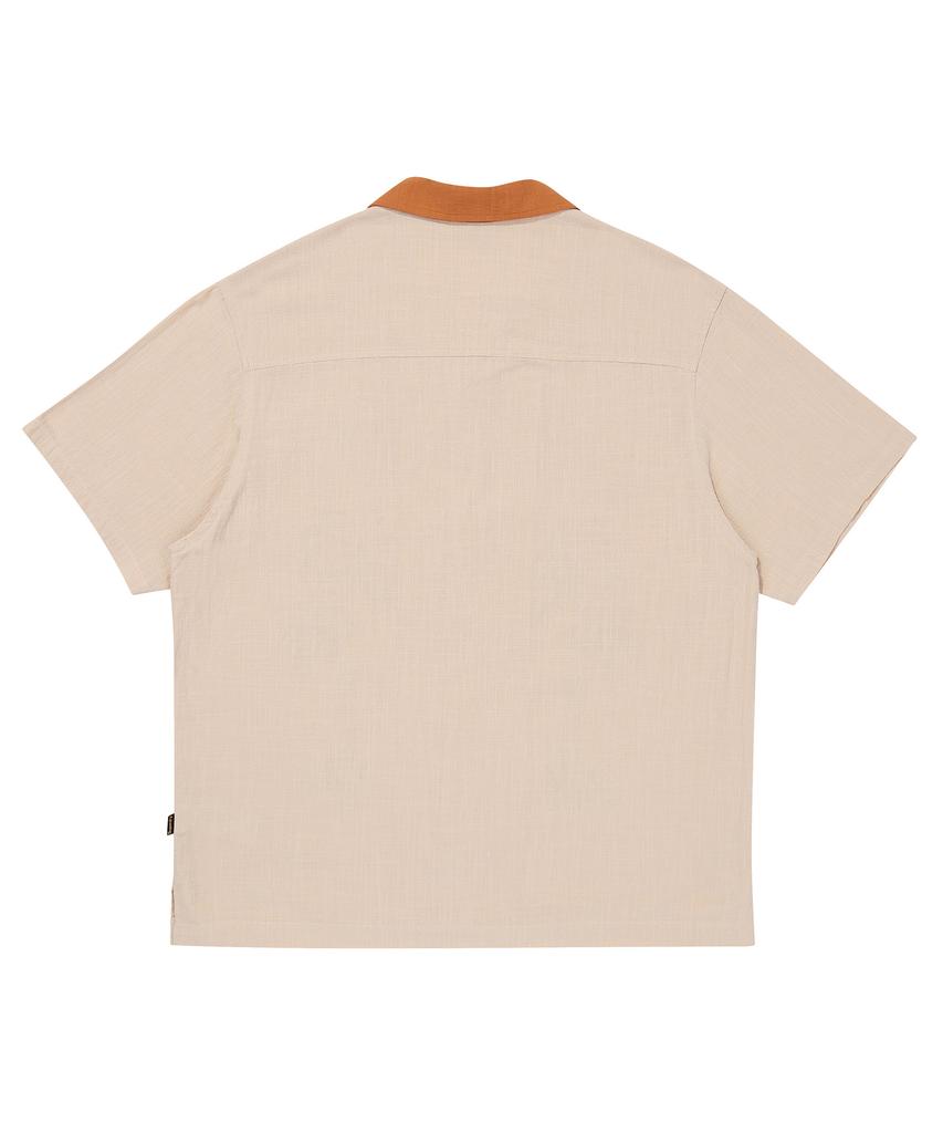 Syupeodeulai Palm Tree Open Collar Pattern Shirt Light Beige