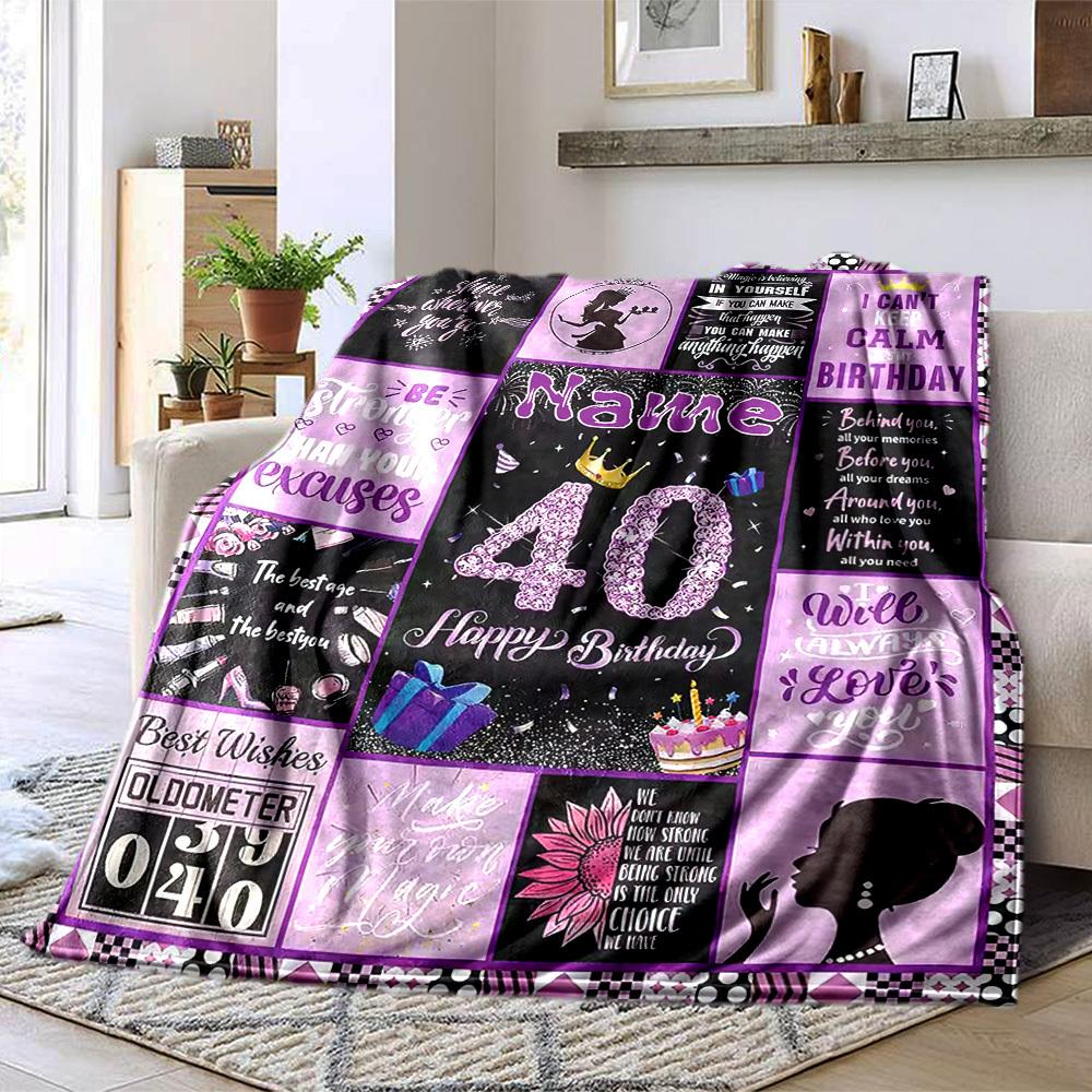 Happy 40Th Birthday Home Customize Your Name Blankets Comfortable Soft Lightweight Allseason Multipurpose Blanket For Picnics Sofas Offices Beds