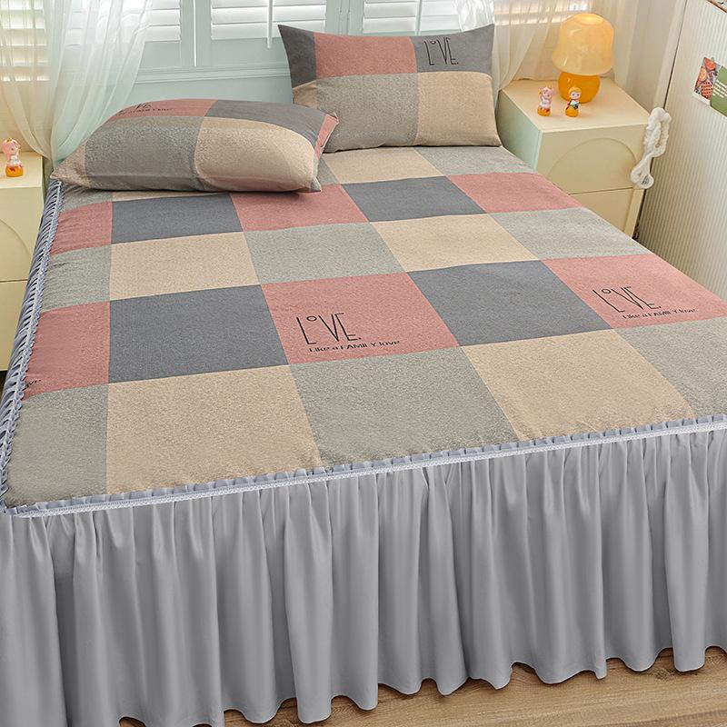 Bedroom Household Single-piece Sanding Bed Skirt Solid Color Skin-friendly Bedspread Bed Cover Bedroom Student Dormitory Sheets