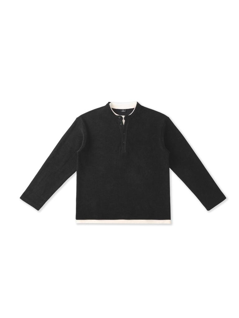 Men's Washed Two-Piece Look Long Sleeve American Streetwear Loose Heavyweight Plus Size Top 550