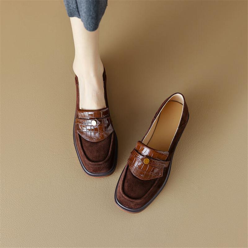 Fashion New Autumn Winter Sheep Suede Women Pumps Shoes for Women French Round Toe Low Heel Loafers Zapatos Mujer Chunky Heels Ladies