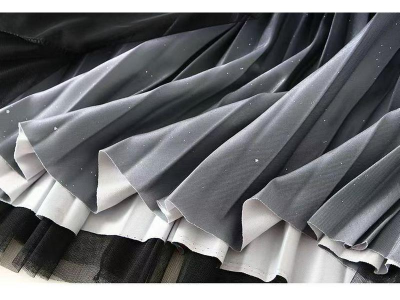 Women's Starry Sky Pleated Mesh Skirt - Stylish Autumn/Winter 2025