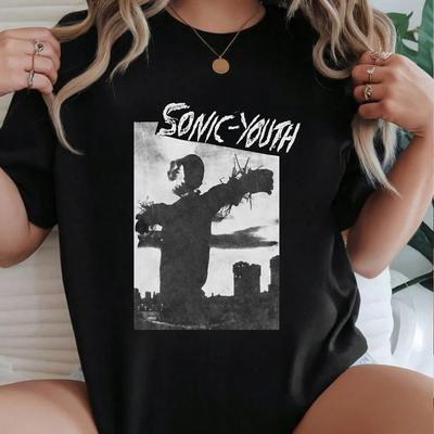 Vintažinis 80-ųjų Sonic Youth Bad Moon Rising turo anglies spalvos unisex marškinėlis WA490