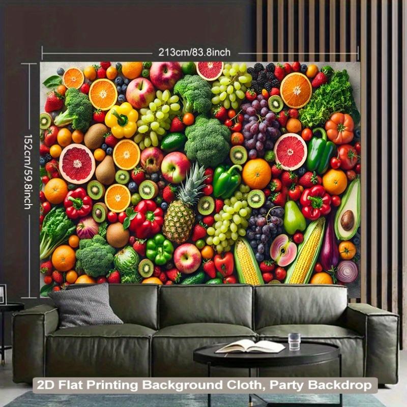 2D Flat Colorful Polyester Background Cloth with Various Fruits and Vegetables for Living Room Bedroom or Party Decoration