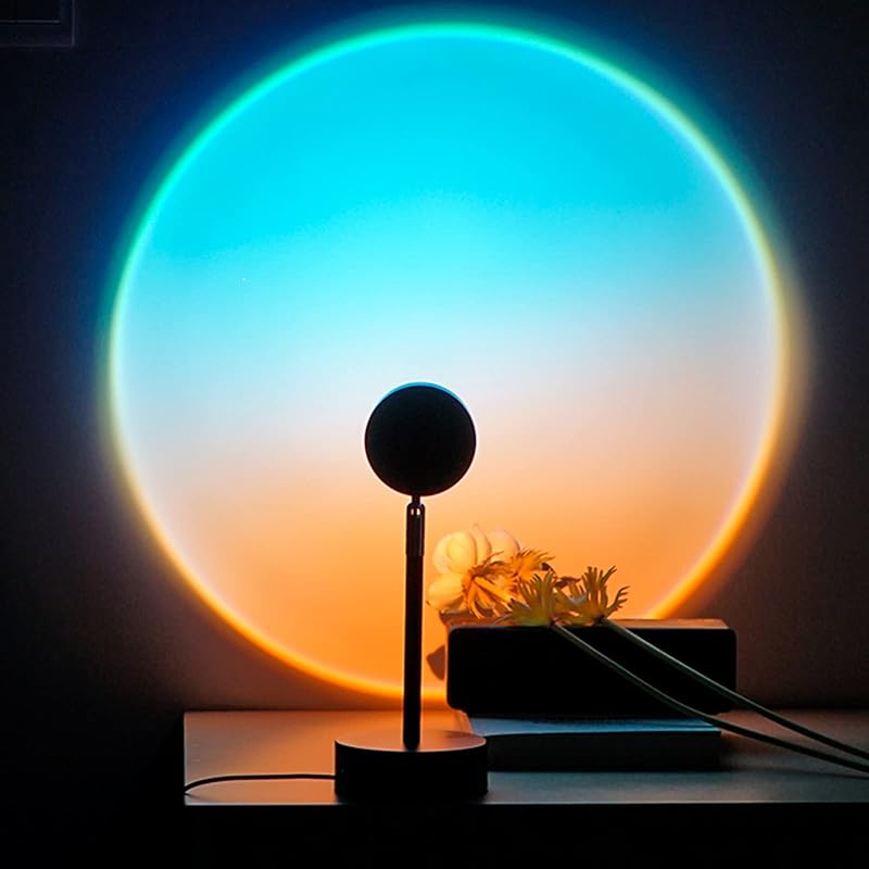 Balkwan Sunset Lamp Projection Rotation Rainbow Lamp Led Romantic Visual Led Light Network Red Light with USB Modern Floor Stand Night Light Living