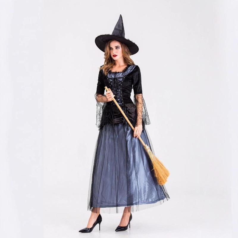 Halloween Masquerade Party Party Lace Mesh Blue Black Dress Witch Costume