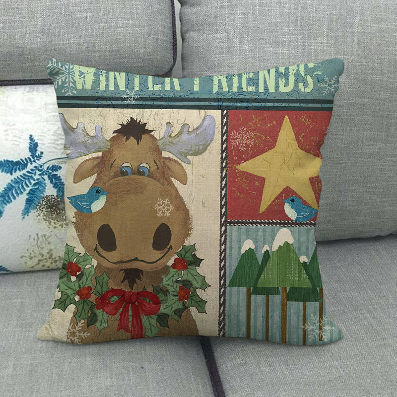 Christmas Happy Cartoon Pattern Digital Printing Short Plush Pillow Covers For Car Sofa Office Cushion Cover Home Goods