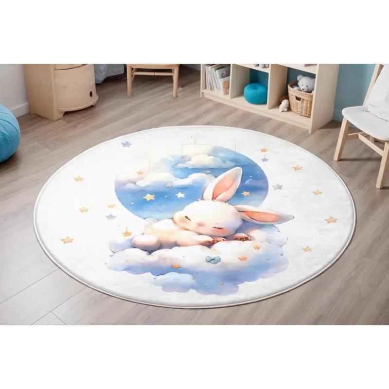 Cute Forest Animals Round Carpet Fox Rabbit Nursery Rug Kids Playroom Floor Mat Bedroom Living Room Washable Baby Activity Mat