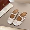 Rhinestone flower inner height increase small square head light mouth half slippers women's word with silver Mary Jane shoes women's slippers
