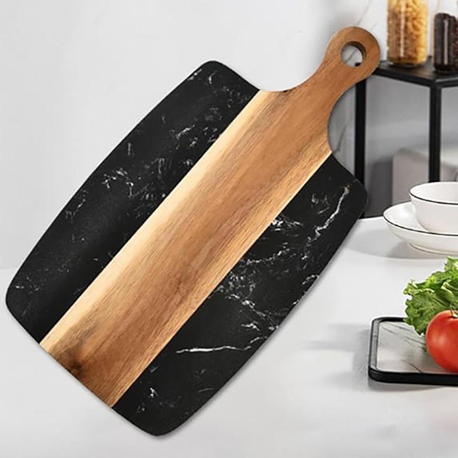 Acacia Wood Marble Splicing Style Cutting Board Serving Board for Steak Fruits With Handle Non-Slip Cutting Board for Kitchen