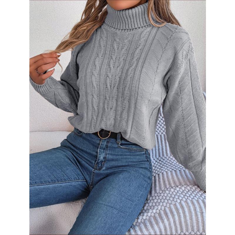 Suéter de Punto de Cuello Alto Casual de Manga Larga para Otoño e Invierno para Mujer