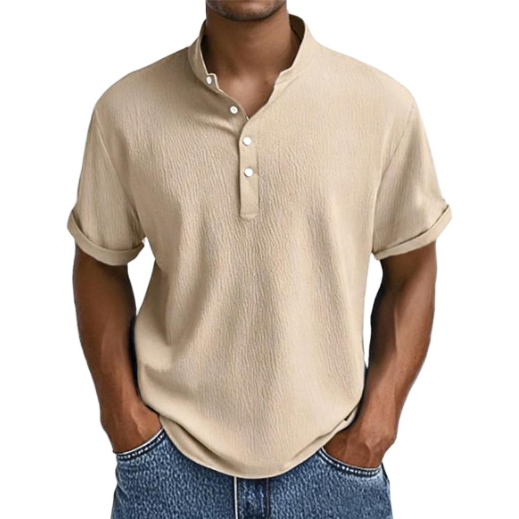 Men's Shirt Short Sleeve Stand Collar Summer Casual Beach Hippie T-Shirts