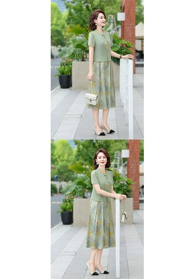 Elegant Summer Dress for Women 2026: Short Sleeve, Slimming Printed Skirt for Middle-Aged and Elderly Moms