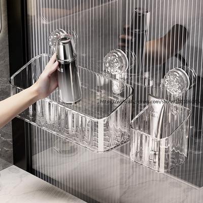 Suction Cup Bathroom Wall Mounted Organizer Drill-Free Storage Box for Vanity Cosmetics Toiletries