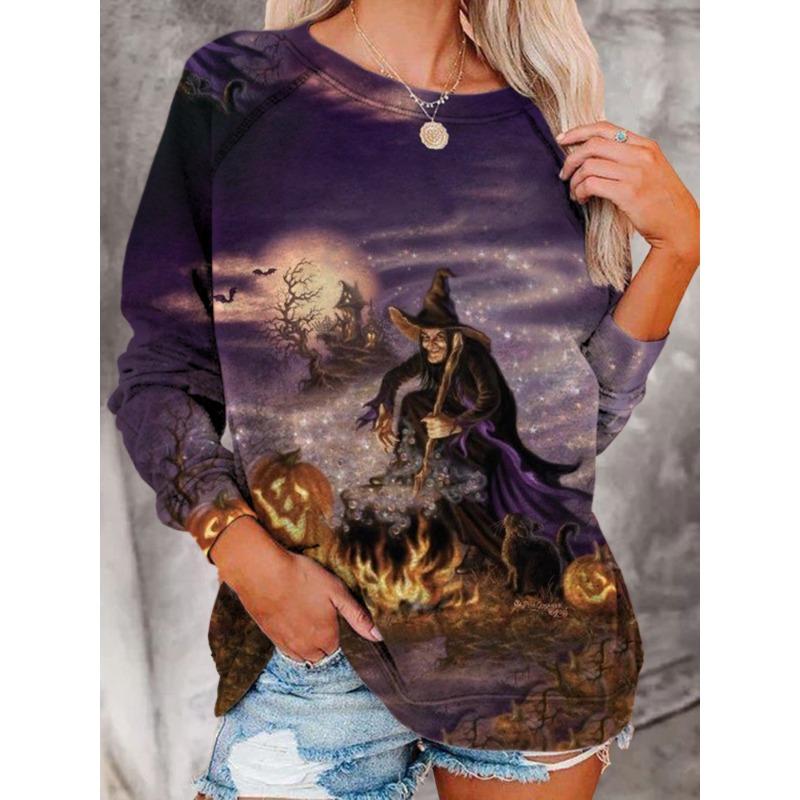 Autumn 3D Halloween Black Cat & Pumpkin Printed Sweatshirts Fashionable Casual Sports Long Sleeved Women's Hooded Sweatshirts