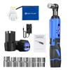DayPlus 3/8" Cordless Electric Ratchet Wrench,12V Power Ratchet Tool 200NM with 2X 1500mAh Batteries 90° Angle Wrench,7 Sockets