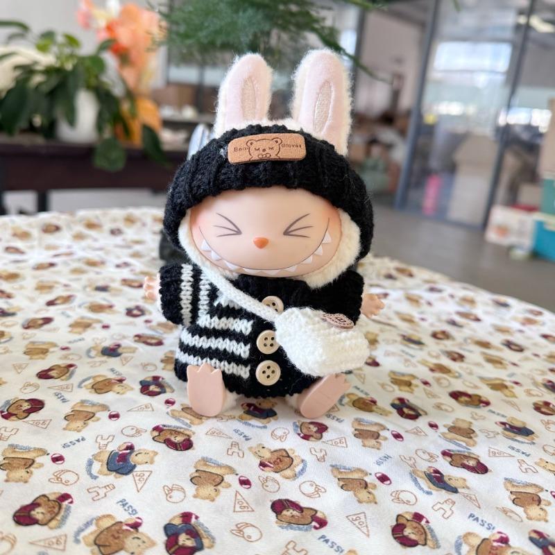 For 15-17CM LABUBU v1v2 doll clothes outfit striped series sweater autumn and winter clothes winter striped sweater hat set for bear hat tide