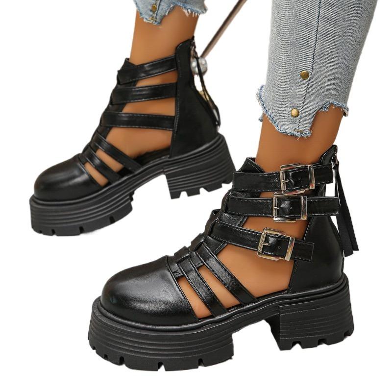 Fashion 2025 Brand Shoes Female Closed Toe Women's Sandals Fashion Belt Buckle Casual Back Zipper Summer Hollow Out Platform Sandals
