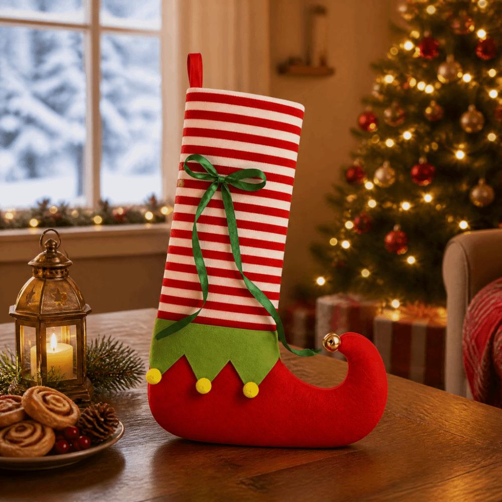 Stripe Christmas Elf Stocking Retro Xmas Tree Hanging Socks Christmas Stocking Gift Bag Mall
