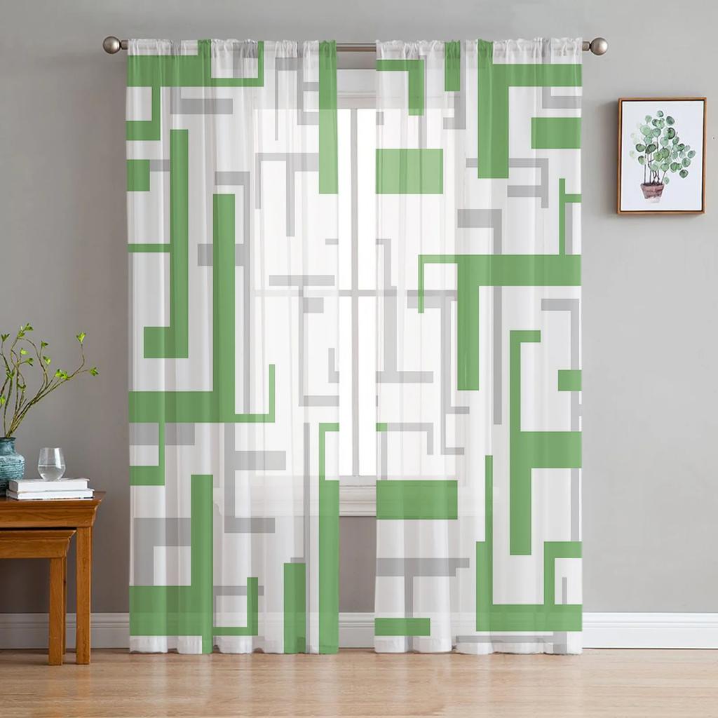 Luxury Art Geometry Yellow Grey Curtains Living Room Printed Tulle Window Curtain Home Balcony Decor Drapes Light Filtering For Area Made Of Polyester