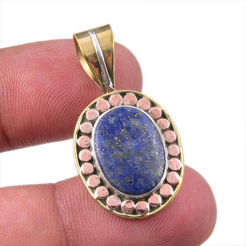 

Natural Lapis Lazuli 925 Solid Sterling Silver TwoTone Gift Pendant 1.50 r1f44