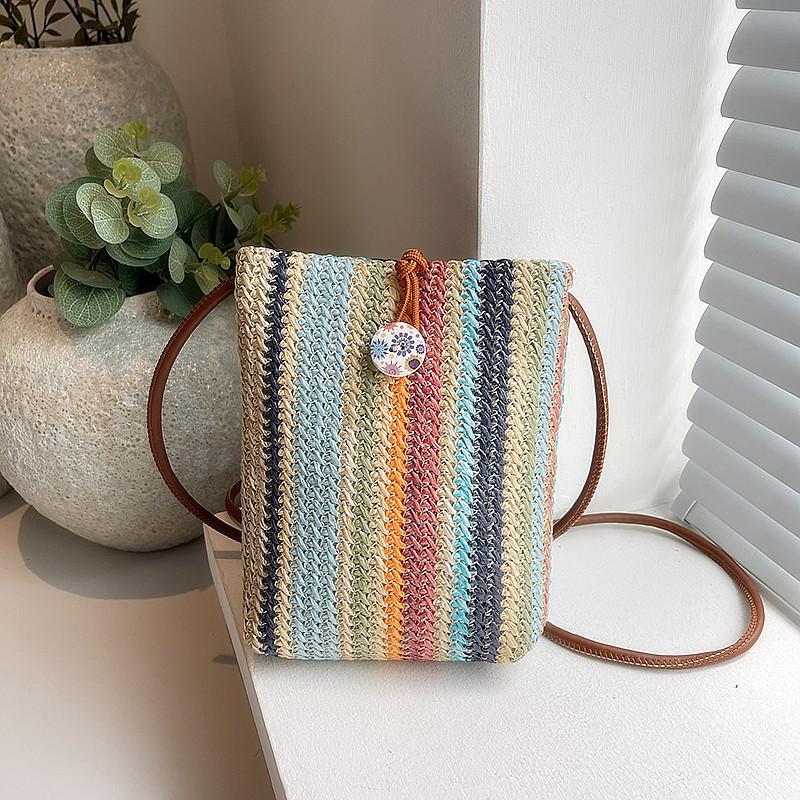Woven Rainbow Summer Mini Crossbody Bag For Beach Vacation And Daily Use