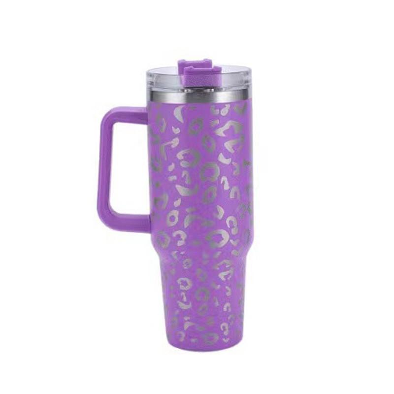 1Pc 1200ML 304Stainless Steel Print Cup with Straw Portable Car Cup Large Capacity Water Cup Car Water Bottle