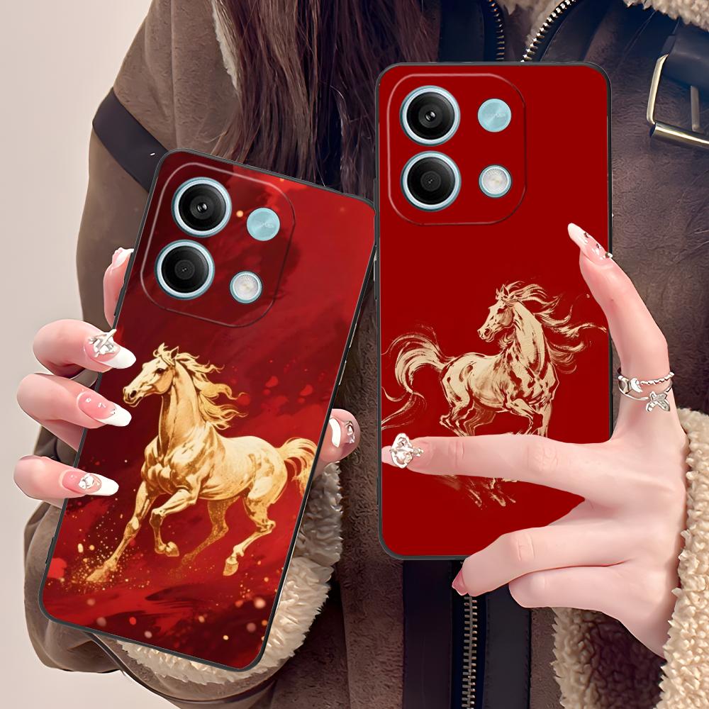 Golden Horse Year Mobile Phone Case for POCO M7 M6 M5 M4 M3 X7 X6 X5 X4 X3 Pro GT 5G Colorful Printing Cover Cover Pretty Luxury