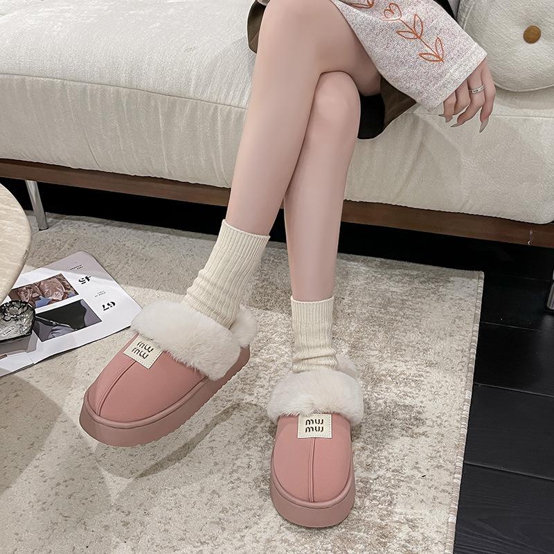 Popular Big-headed Cotton Shoes, One-pedal Baotou Drag 2025 Winter New Versatile Mao Mao Thick-soled Piled Thickened Cotton Shoes
