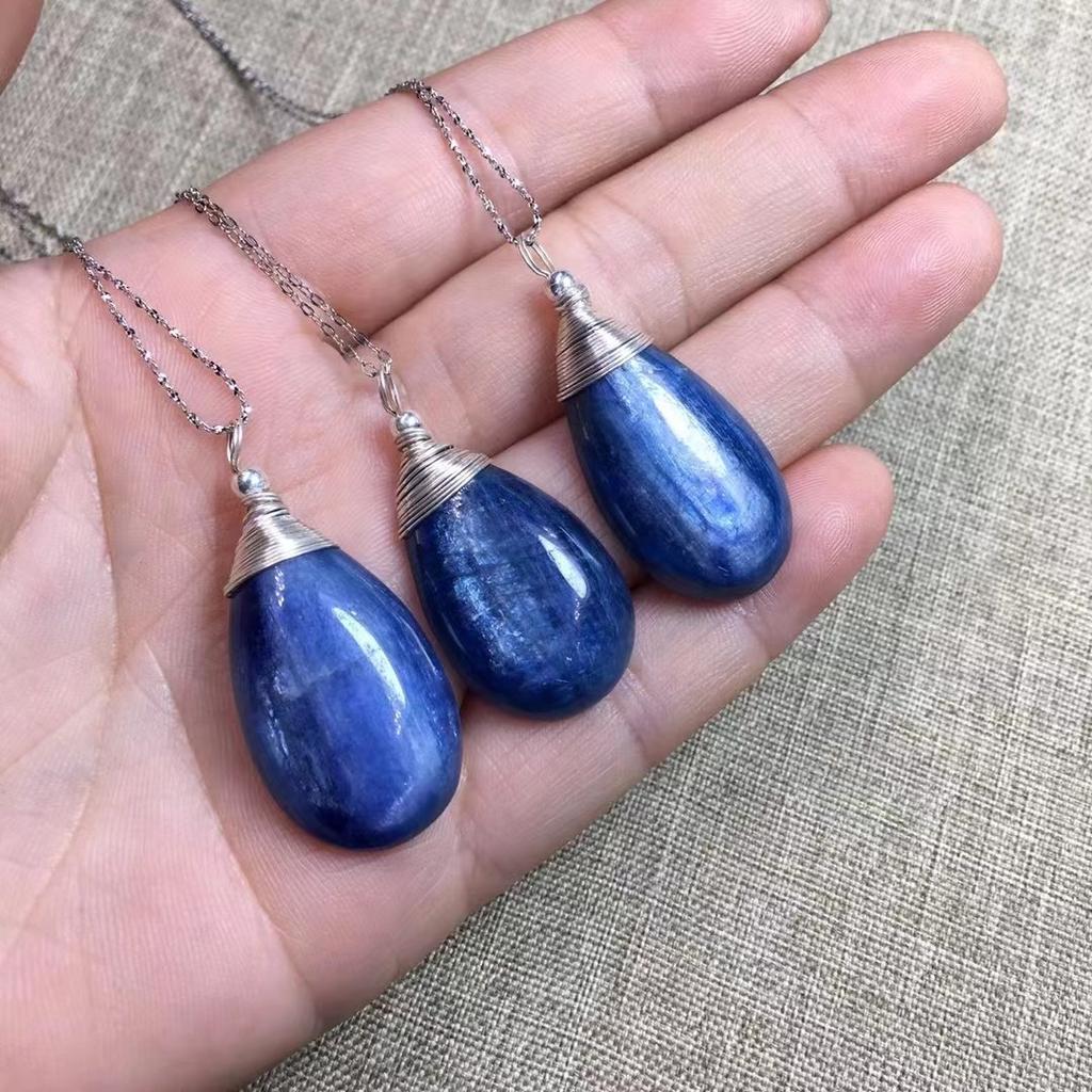 Original 925 Sterling Silver 18K Gold Plated Fashion Gemstone Natural Kyanite Pendant Necklace