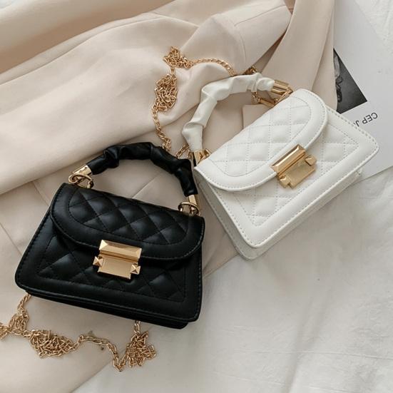 Yousheng Women Quilted Diamond Pattern Shoulder Bag Stylish Top Handle Bag with Chain Strap Stylish Crossbody Bag Solid Color Handbag for Commuting
