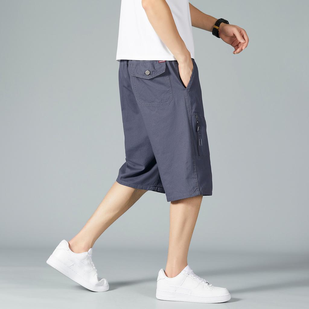 Men's Shorts Knee Pants Zipper Pocket Summer Shorts Jogger Elastic Waist Sports Wear