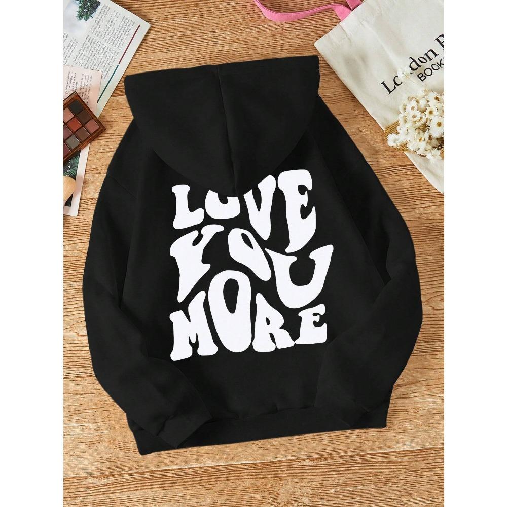Love You More Letter Hoodie Women Warm Spring Autumn Woman Hoodies Red Hoody Casual Pullover Clothing