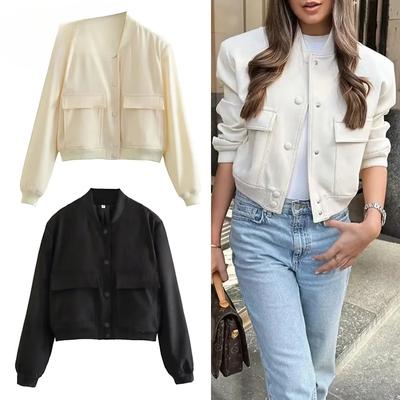 Women's Bomber Jacket Women Autumn Cropped Jacket for Women Long Sleeve Aviator Jackets Woman Fashion Short Coats