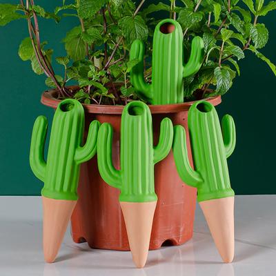 4 Pcs Cactus Shape Watering Spikes Terracotta Clay Plant Self Watering Stakes