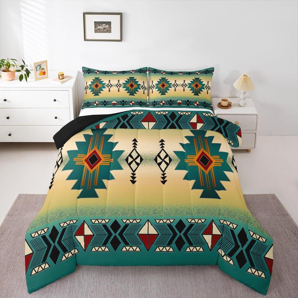 Erosebridal Western Aztec Comforter Set King Size, Boho Farmhouse Bedding Set for Kids Boys Teens Ethnic Southwest Bull Skull Cow Quilt Amer