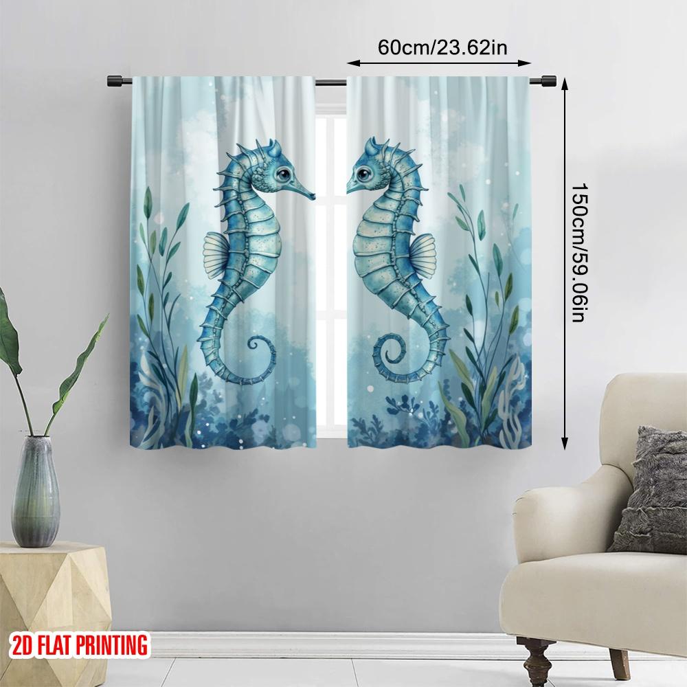 2pcs,2D plane printing Window Curtain Seahorse Duet Polyester Fabric (without rod) Art Deco Festive Perfect for Living Room,