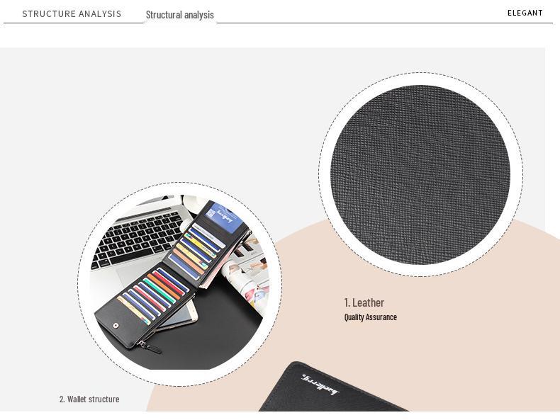 Baellerry Men's Long Wallet: European & American Style, Cross Pattern, Multi-Card Holder, Zipper Design.