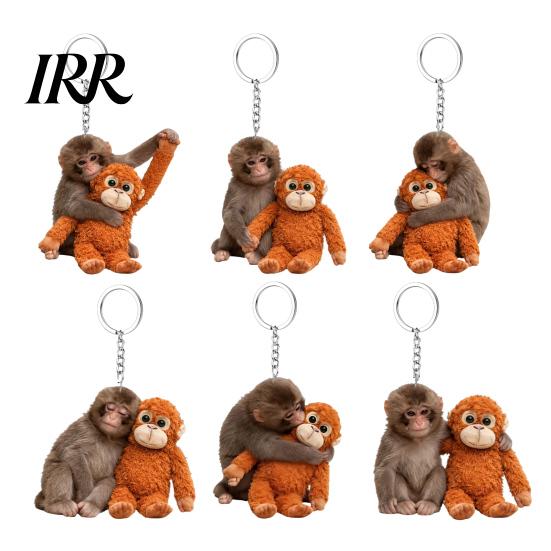 Colorful Desk Decoration Monkey Keychain 2D Acrylic Cute Holding Plush Toy Accessory Hanging Pendant for Backpack Purse Car Keys Aceessory Collectible