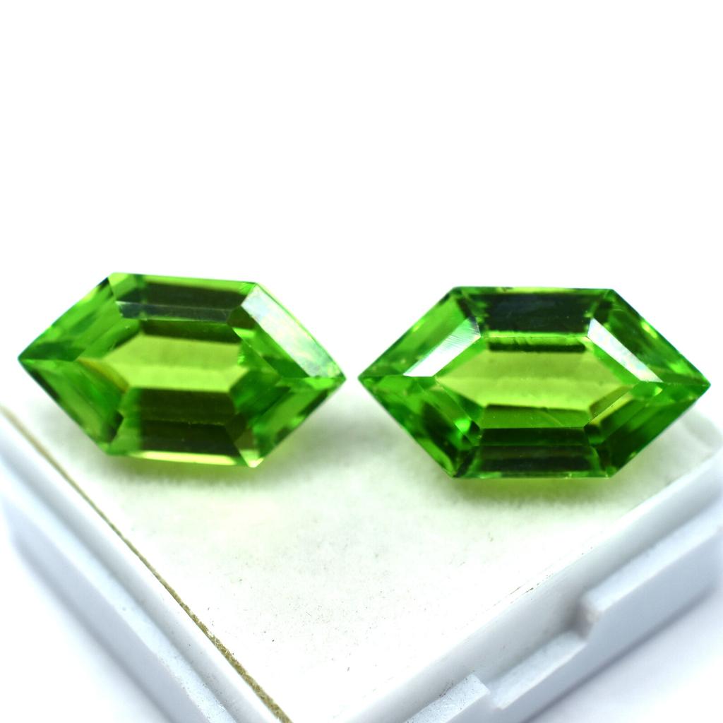 Natural PERIDOT Fancy Cut GREEN Color 16.20Ct CERTIFIED Rare Loose Gemstone Pair