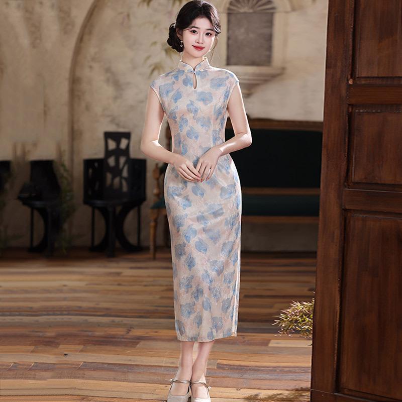 Kolsuz günlük ulusal tarz yeni Çin tarzı Suzhou uzun cheongsam geliştirilmiş genç 1011 yeni kadın yüksek kalite yaz