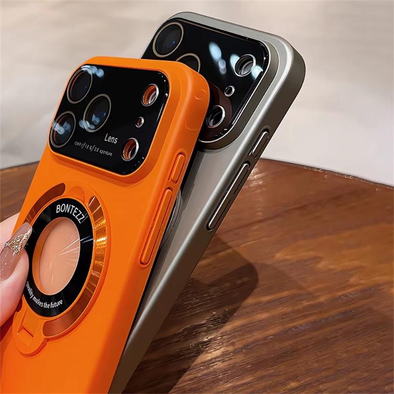 Custodia per Telefono Magnetica Pieghevole con Supporto in PC Monocolore di Lusso per iPhone 17 16 15 14 13 12 11 Pro Max Copri Lente Completo in Vetro Temperato