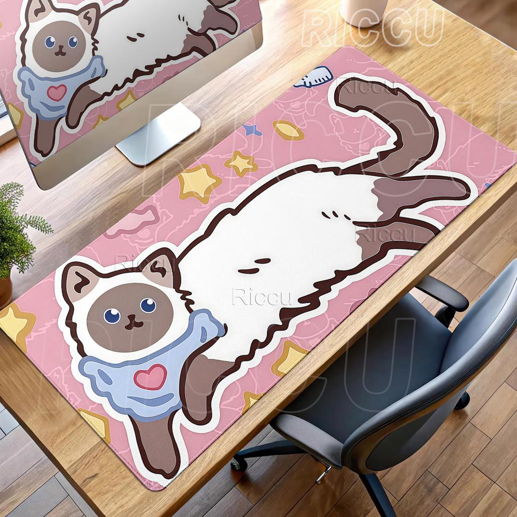 Large Kawaii Pretty Mouse Pad Cute Kitty Computer Keyboard Professional Mouse Mat LockEdge Rubber Non-slip Base Aesthetic Carpet