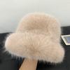 High sense imitation fur mink fluffy bucket hat female lady wind big head circumference plush hat winter warm pullover hat